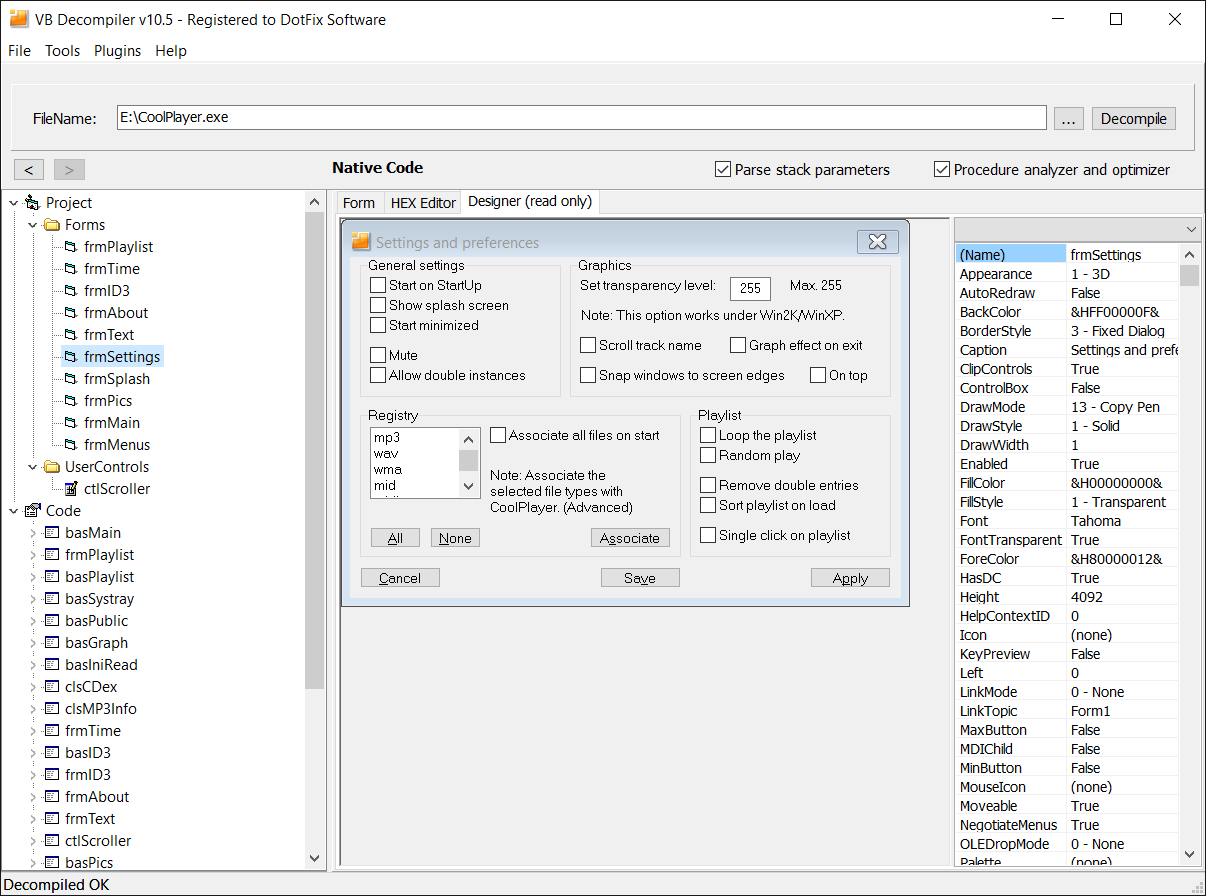 VB Decompiler Visual Basic 6.0 GUI Дизайнер