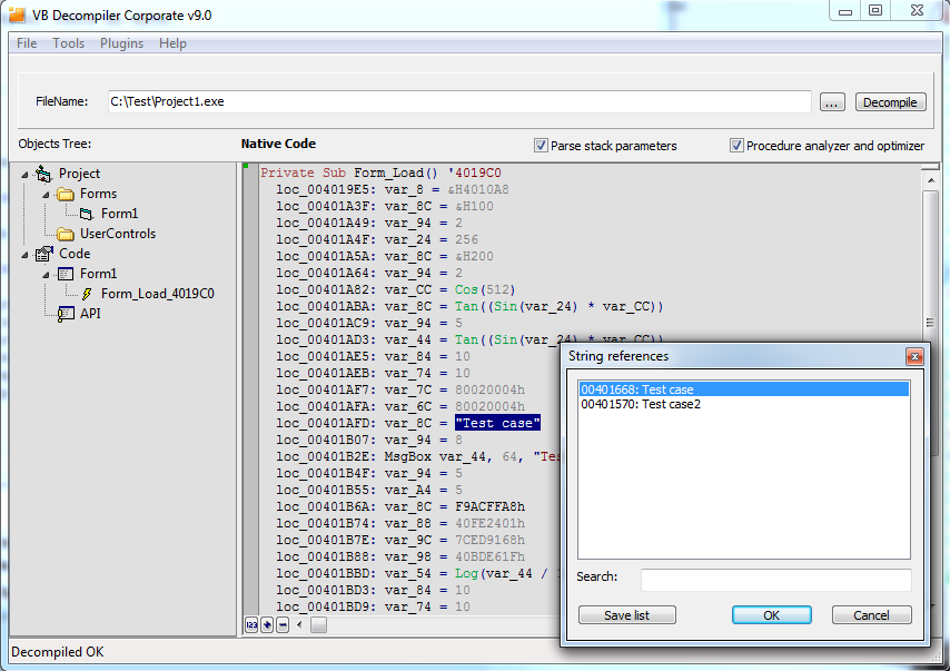 VB Decompiler строки в программе