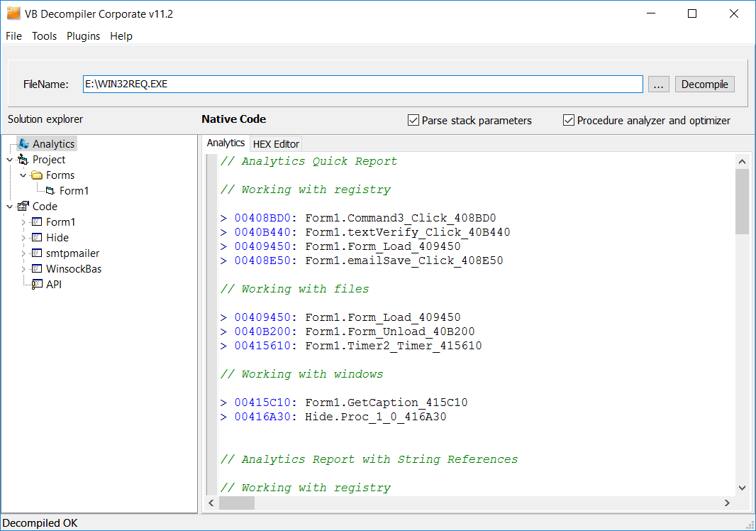 VB Decompiler Analytic Features на реальном примере