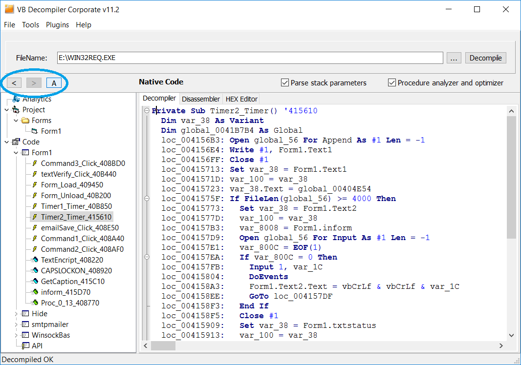 VB Decompiler Analytic Features - Навигация