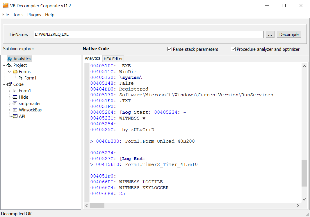 VB Decompiler Analytic Features - Ссылки на строки