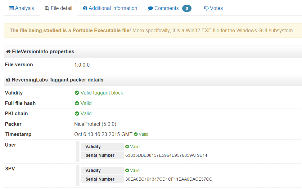 DotFix NiceProtect проверка IEEE Taggant на virustotal