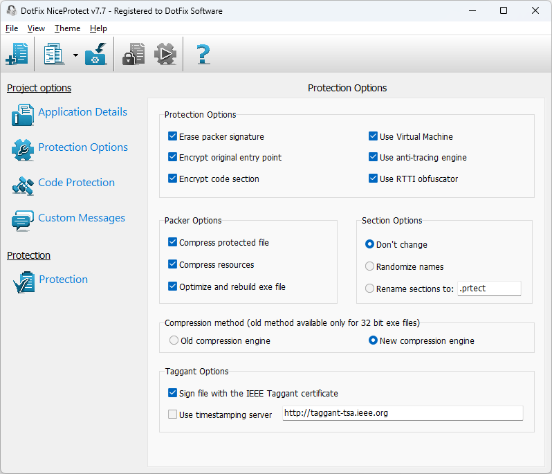 DotFix NiceProtect sign files with IEEE Taggant Certificate