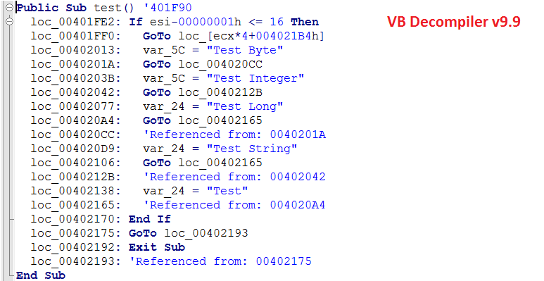 VB Decompiler Select Case in v9.9