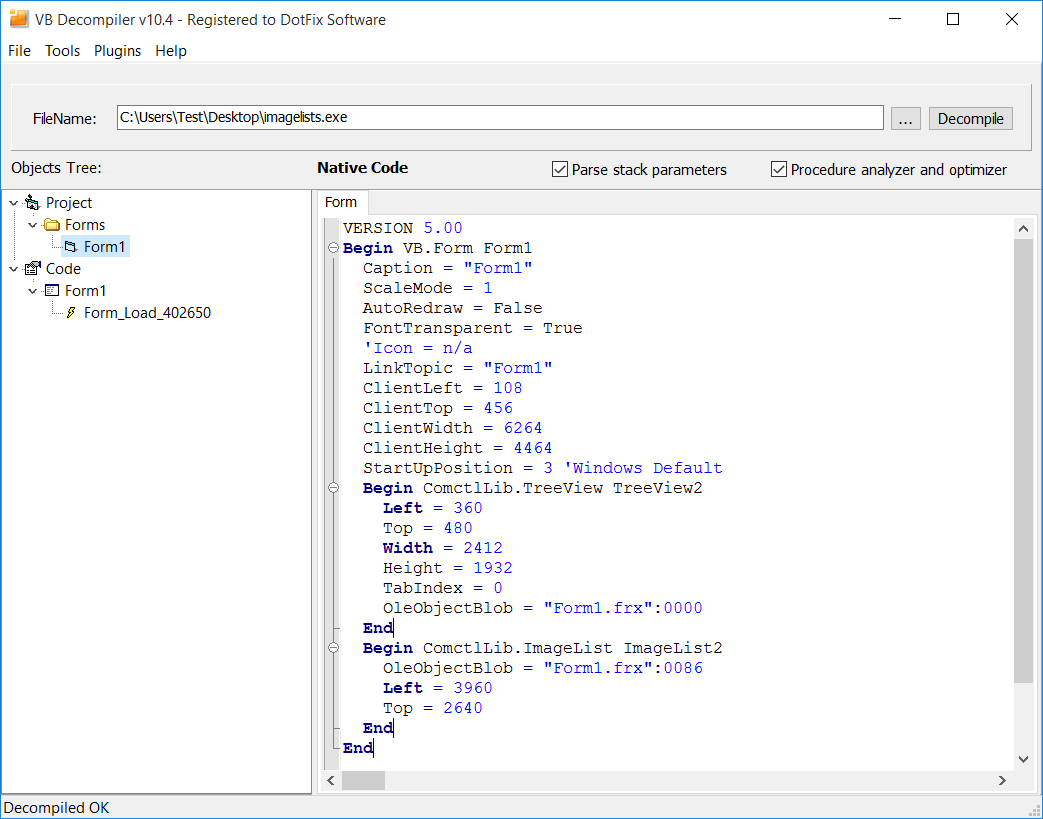 VB Decompiler - декомпилятор форм Visual Basic 6.0