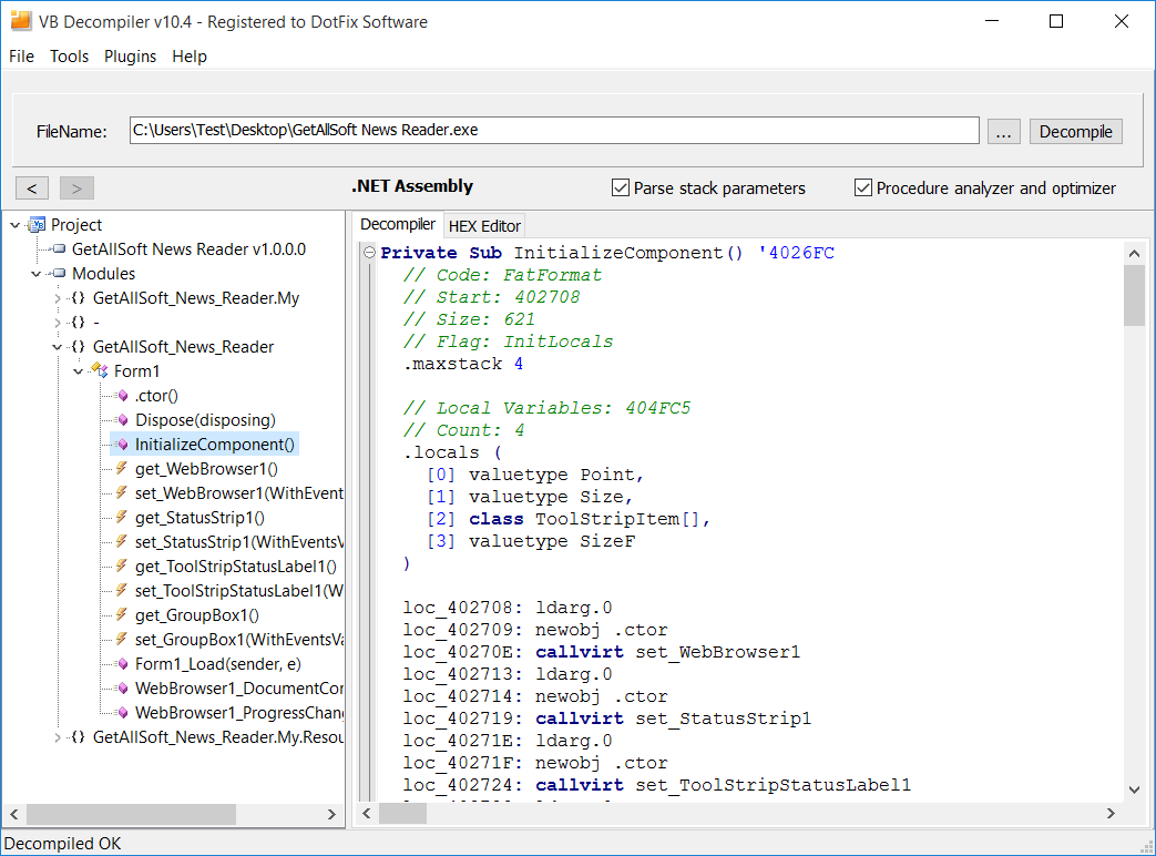 VB Decompiler - Множество улучшений в дизассемблере .NET приложений