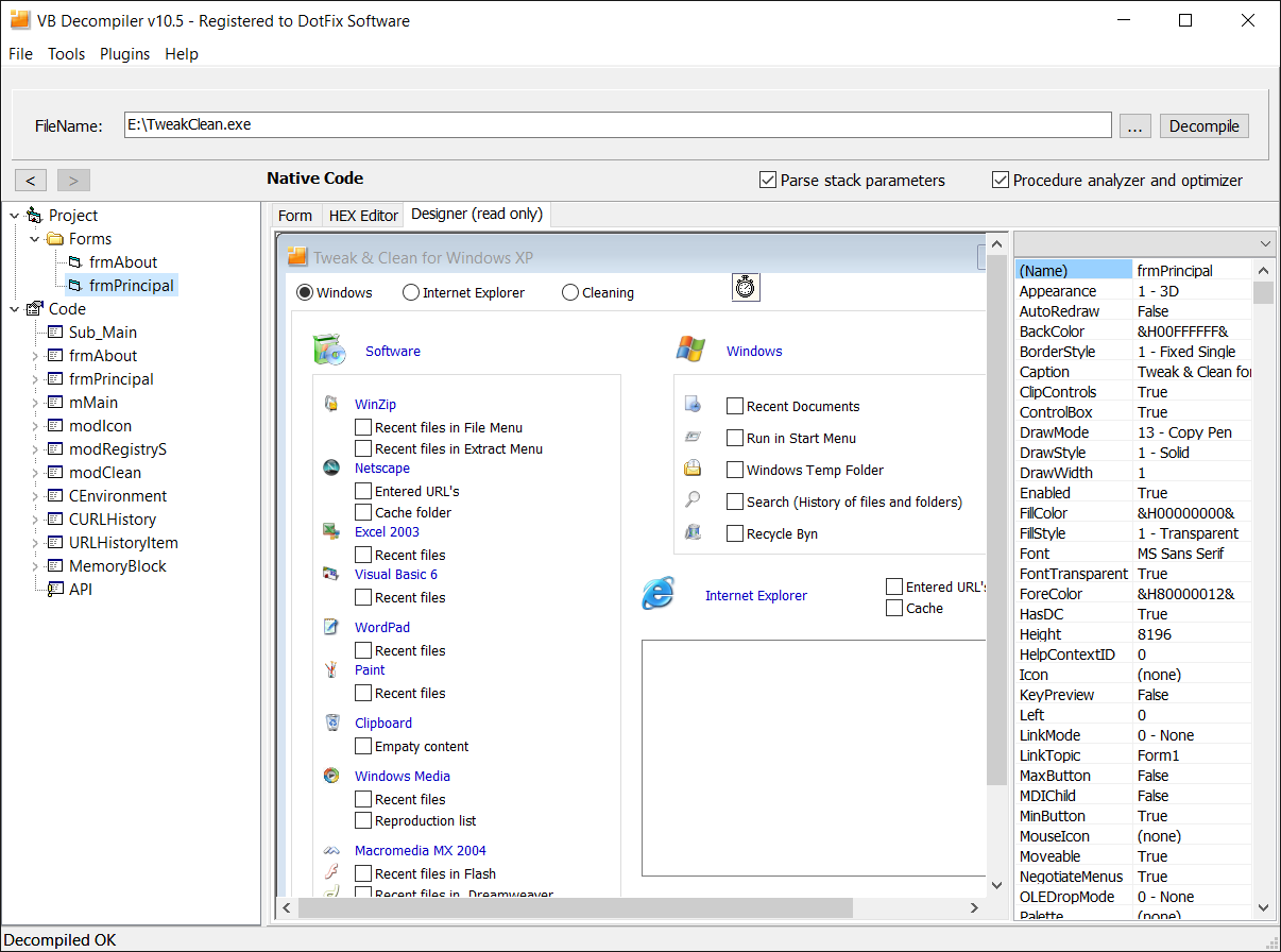 VB Decompiler Visual Basic 6.0 GUI Дизайнер 3