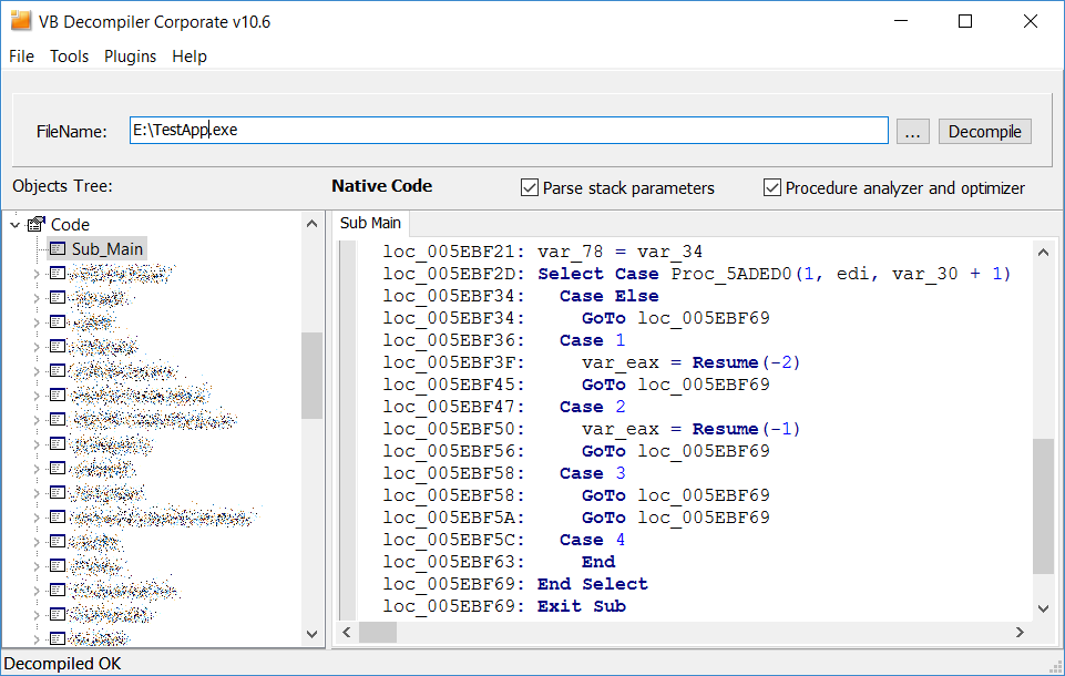 VB Decompiler Поддержка конструкции Case Else в Native Code