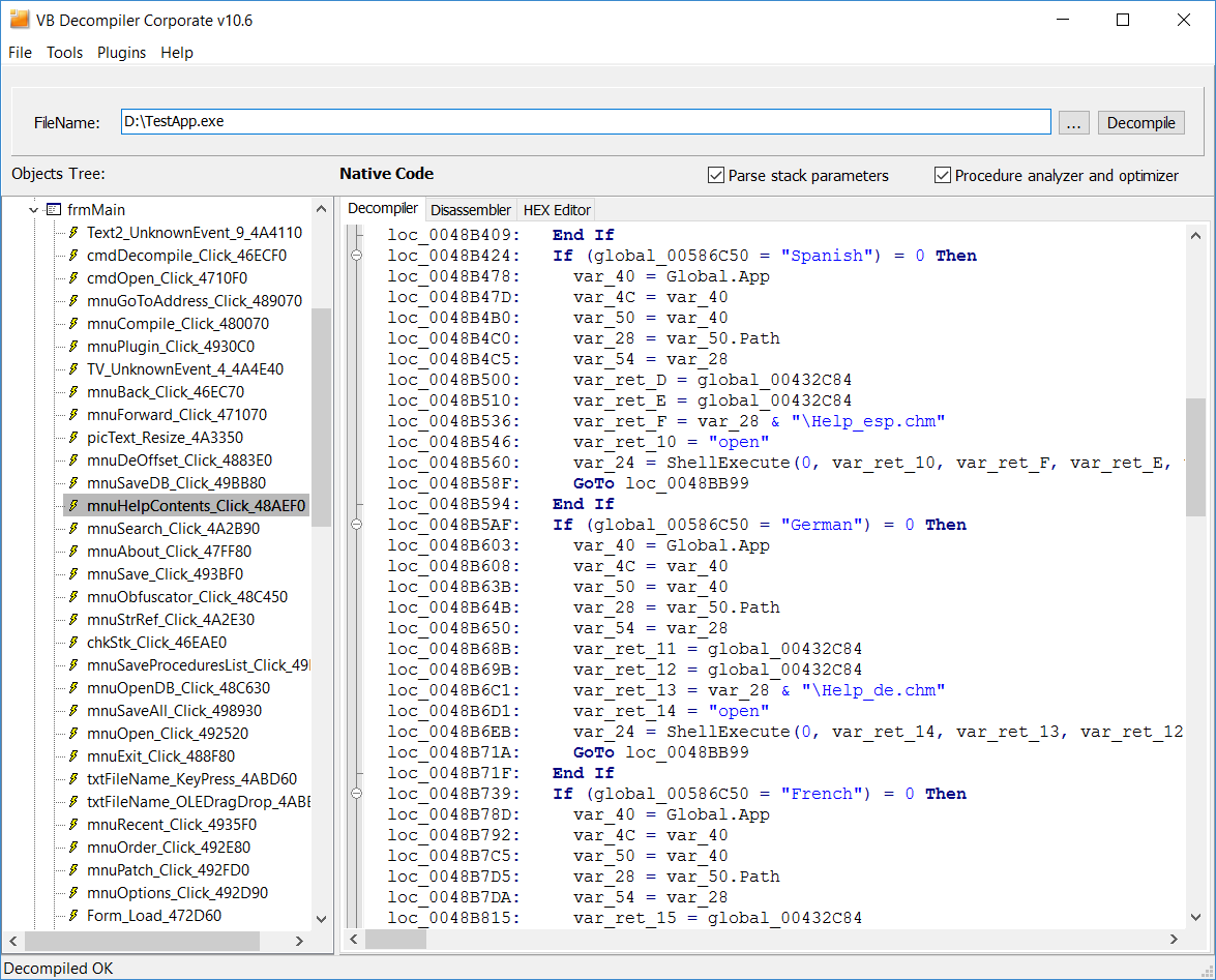 VB Decompiler Поддержка декомпиляции 56 новых функций MSVBVM60.DLL