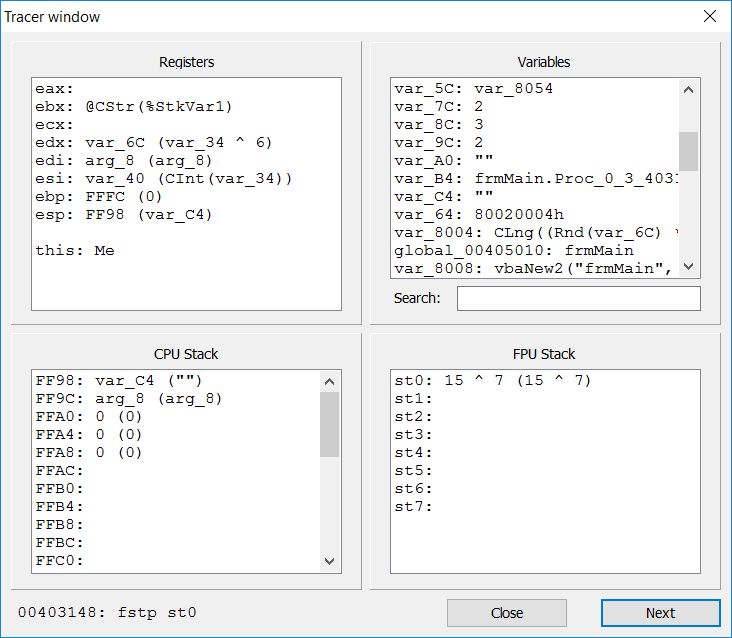 VB Decompiler - Расширен стэк эмулятора