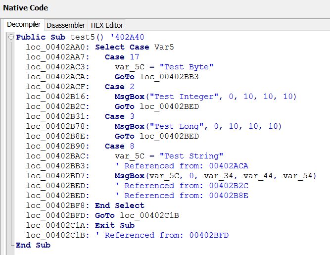 VB Decompiler - Расширена работа с Case конструкциями