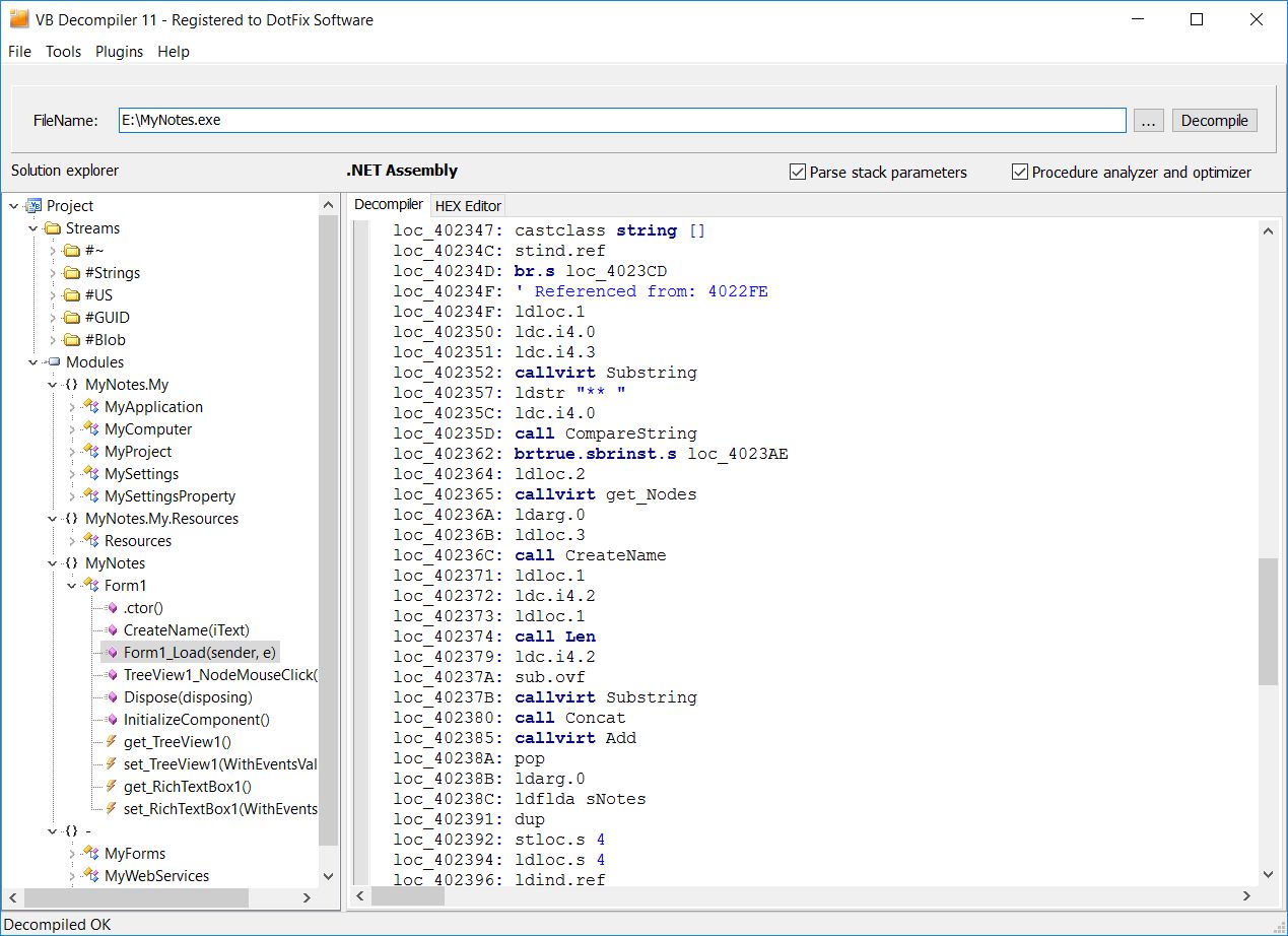 VB Decompiler декомпиляция Visual Studio .NET