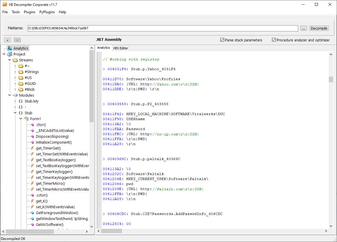 VB Decompiler C# and Visual Basic .NET Analytic Features со string references