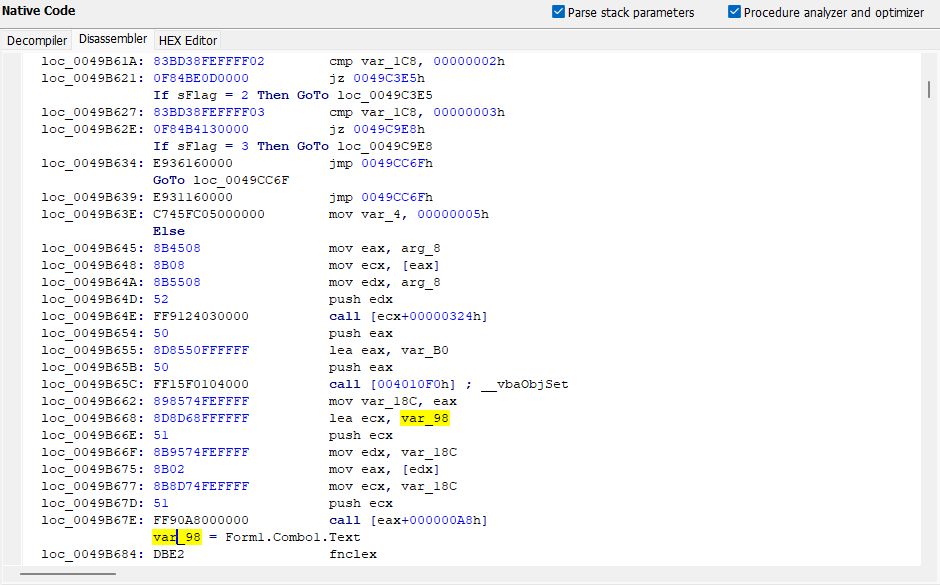 VB Decompiler Результат слияния дизассемблированного и декомпилированного кода