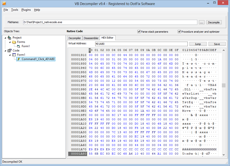 VB Decompiler HEX Редактор