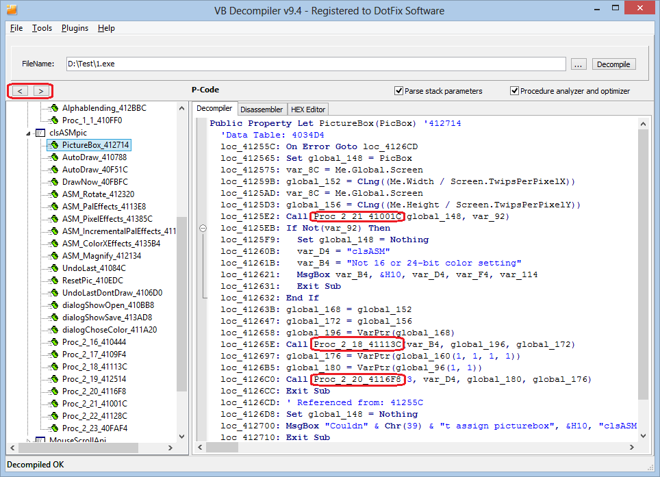 VB Decompiler Переходы между функциями