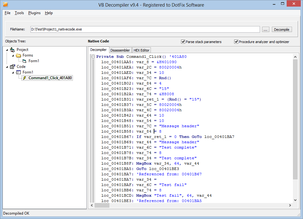 VB Decompiler Нет парсинга If конструкций в Native Code