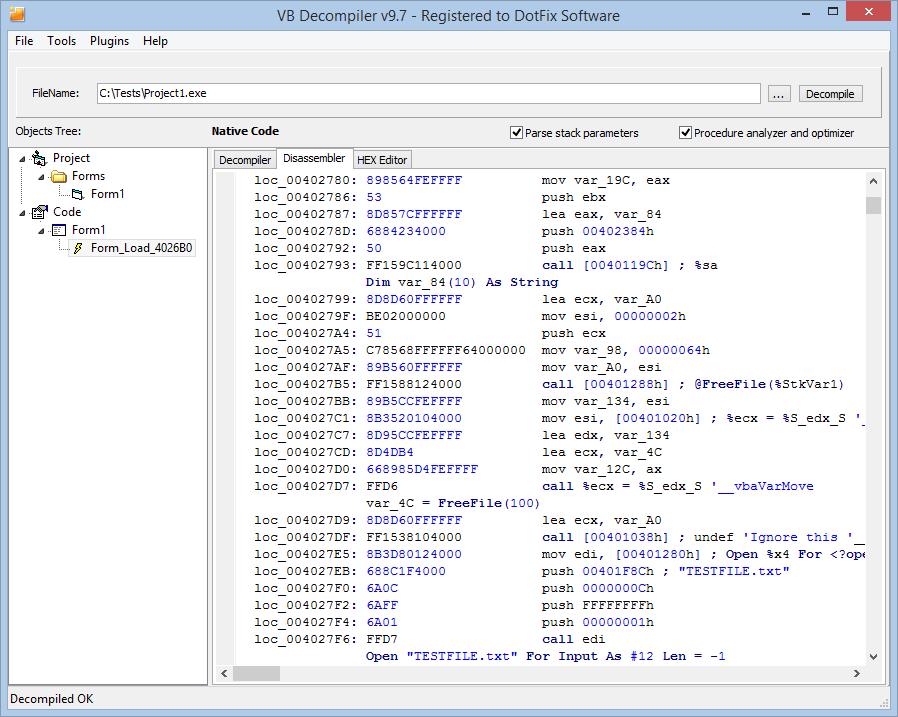 VB Decompiler Копирование декомпилированного кода в окно дизассемблера 1