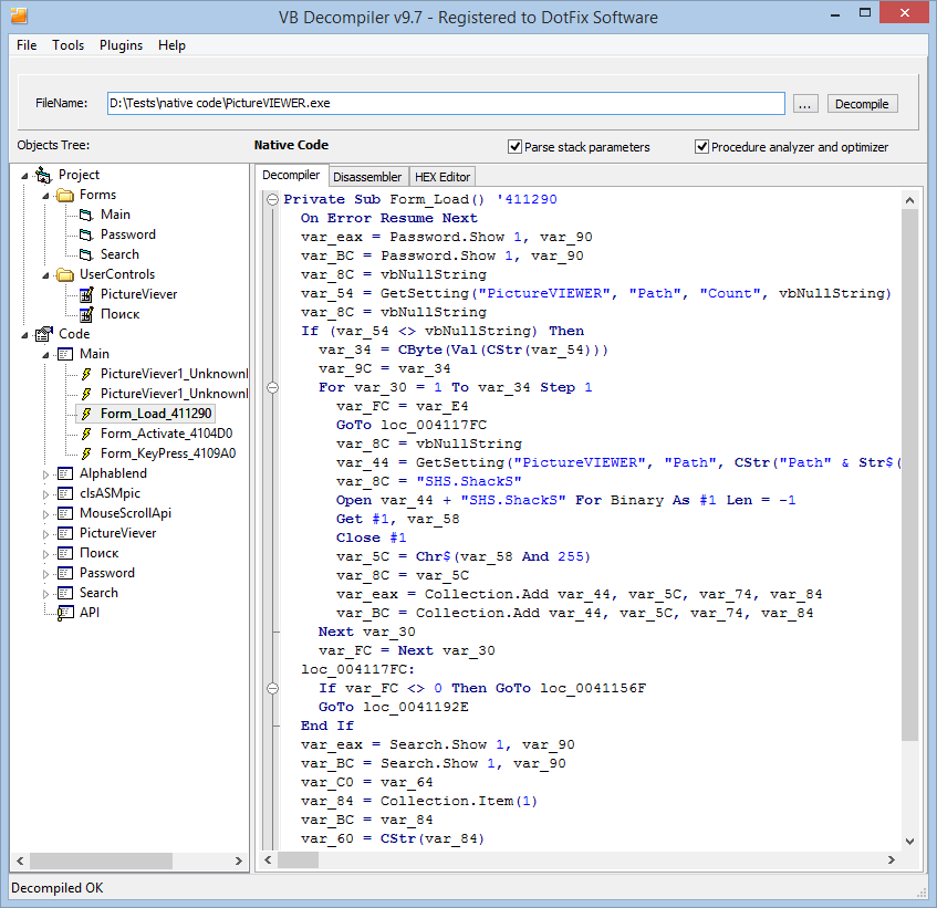 VB Decompiler декомпиляция Native Code 3