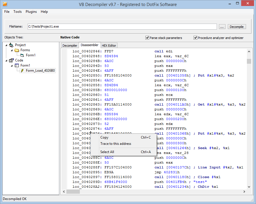 VB Decompiler Трассировка Native Code